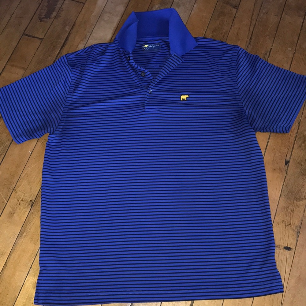 Men's Blue Striped Polo with Contrast Bear Logo